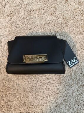 ZAC Zac Posen Black Leather Crossbody Bag with Gold Hardware